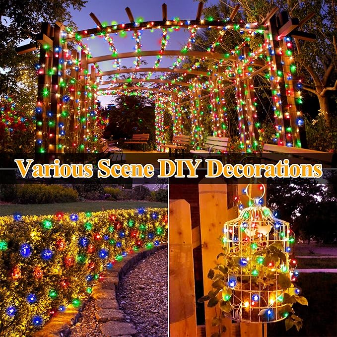 Ollny Solar String Lights Outdoor, 2 Pack Total 80FT 240LED Solar String Lights, 8 Modes IP67 Waterproof Fairy Lights for Outside Yard Garden Holiday Xmas Decorations, Multicolor