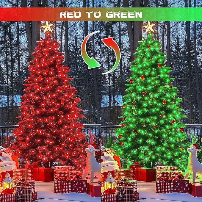 JMEXSUSS Red and Green Solar Christmas Lights Outdoor Waterproof, 2 Pack 100 Led 33ft Color Changing Christmas Lights, 8 Modes Solar String Lights for Christmas Tree Decor