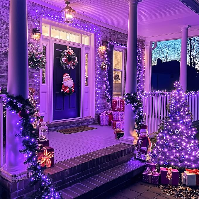 JMEXSUSS 500 LED Purple Christmas Lights, 173ft 8 Modes Christmas String Lights Outdoor Waterproof, Green Wire Purple LED Christmas Tree Lights for Indoor Party House Christmas Decorations