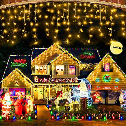 Hezbjiti Christmas Lights Decorations Outdoor, 1600LED 164FT Curtain Fairy Lights 8 Modes 320 Drops Fairy String Curtain Lights for Christmas Decor Eaves Window Party Yard Garden