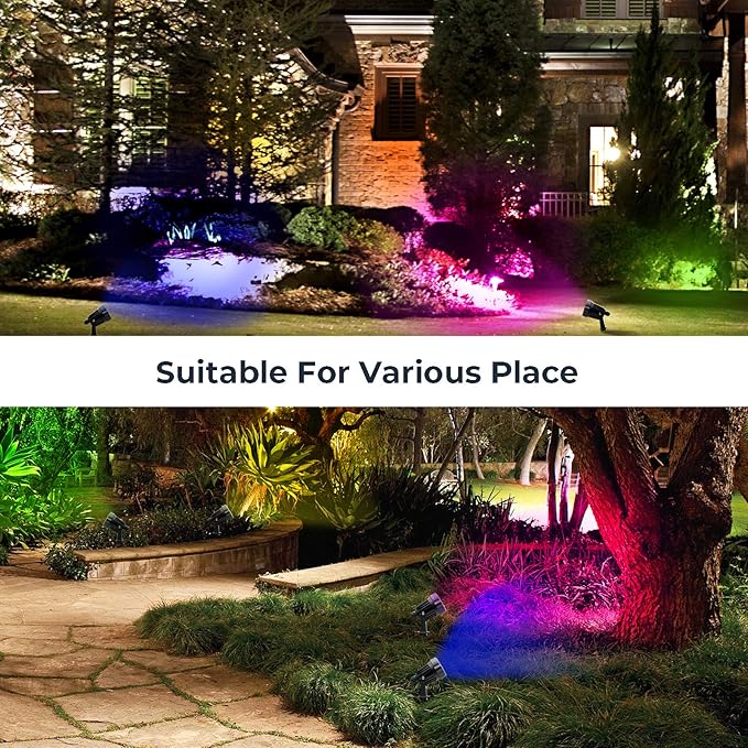 S SMIFUL Halloween Spot Lights Outdoor, 20W RGB Colored Landscape Lights with Remote, LED Landscape Lighting Waterproof Outdoor Spot Lights for Dance Party Yard Lawn Path Tree Garden Decor (4 Lights)