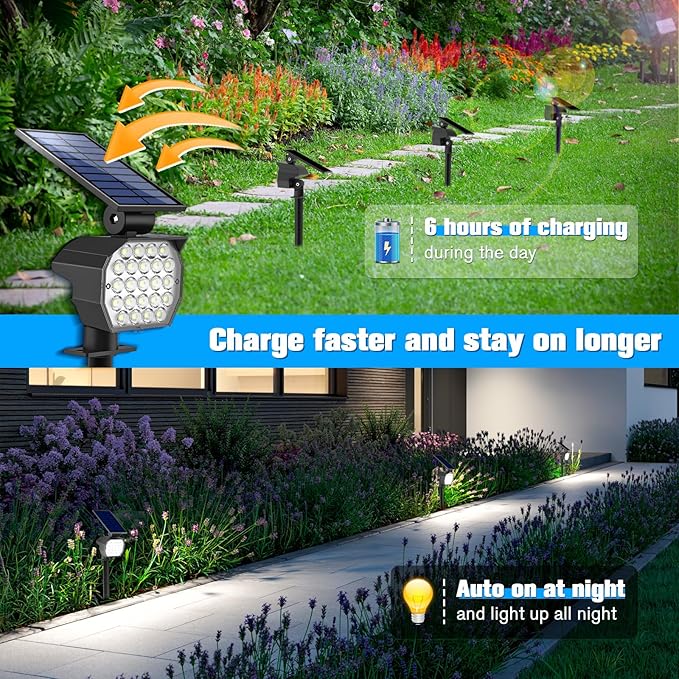 NIORSUN Solar Spot Lights Outdoor,23 LEDs Landscape Lighting with Auto On/Off and 3 Lighting Modes, IP67 Waterproof Spotlights,Outdoor Solar Lights for Yard Garden,2 Pack(Cool White)