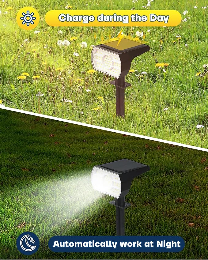 Kaxiida Solar Lights Outdoor Waterproof IP68, 3 Lighting Models Solar Powered Spot Lights Outdoor, 56LED Dusk to Dawn for Yard Patio Garden Pathway Landscape Lighting