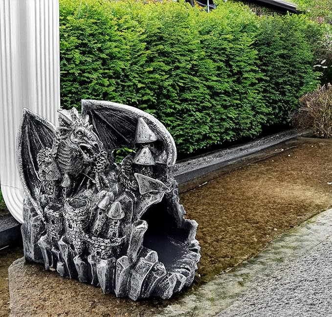 Dragon Sculpture 3"x4" Gutter Downspout Decoration, Outdoor Decor, Garden Animal Statue Ornament, Gutter Downspout Diverter Rain, Splash Block, Gutter Extender, Decorative Gutter Extension