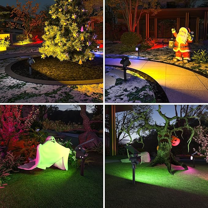 NIORSUN Solar Color Changing Lights Outdoor,7 Lighting Modes RGB Solar Outdoor Lights,IP67 Waterproof Multicolor Landscape Spotlights for Halloween Holiday Decorations,6 Pack
