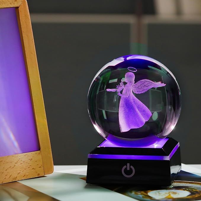 Qianwei 3D Crystal Guardian Angel Figurines - Angel Statue Stuff, Paperweight, Sympathy & Birthday Gifts for Christian & Best Friend Keepsake